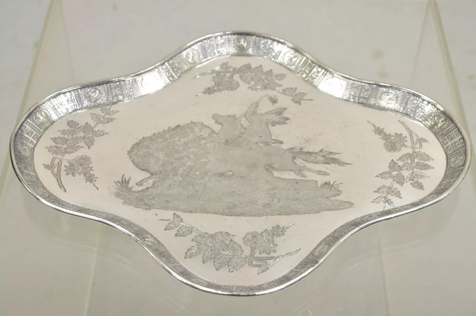 Bandeja antigua Meriden Silver Plate Co Art Decó Búfalo de agua nativo americano en venta 6