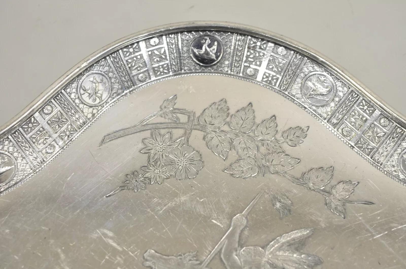 Bandeja antigua Meriden Silver Plate Co Art Decó Búfalo de agua nativo americano Chapado en plata en venta