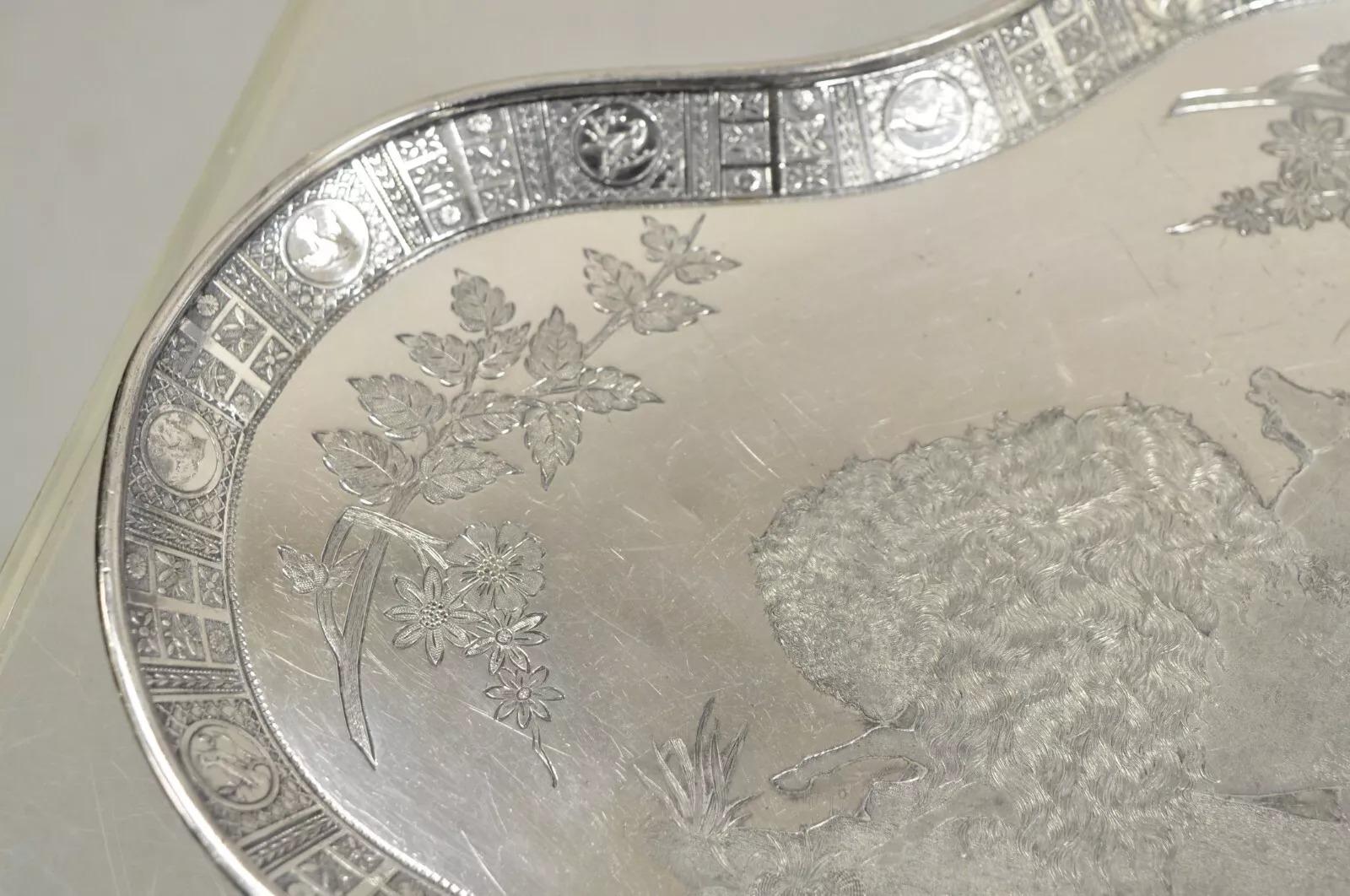 Bandeja antigua Meriden Silver Plate Co Art Decó Búfalo de agua nativo americano en venta 1