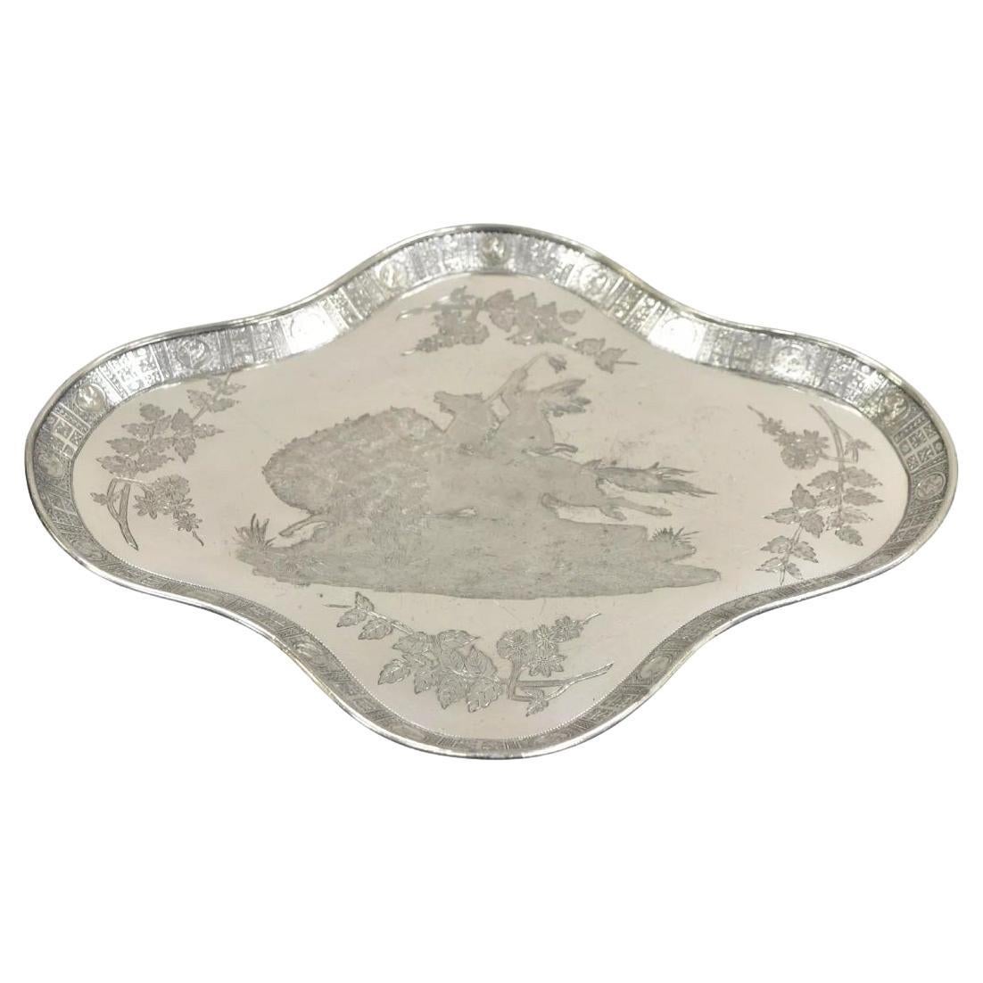 Bandeja antigua Meriden Silver Plate Co Art Decó Búfalo de agua nativo americano