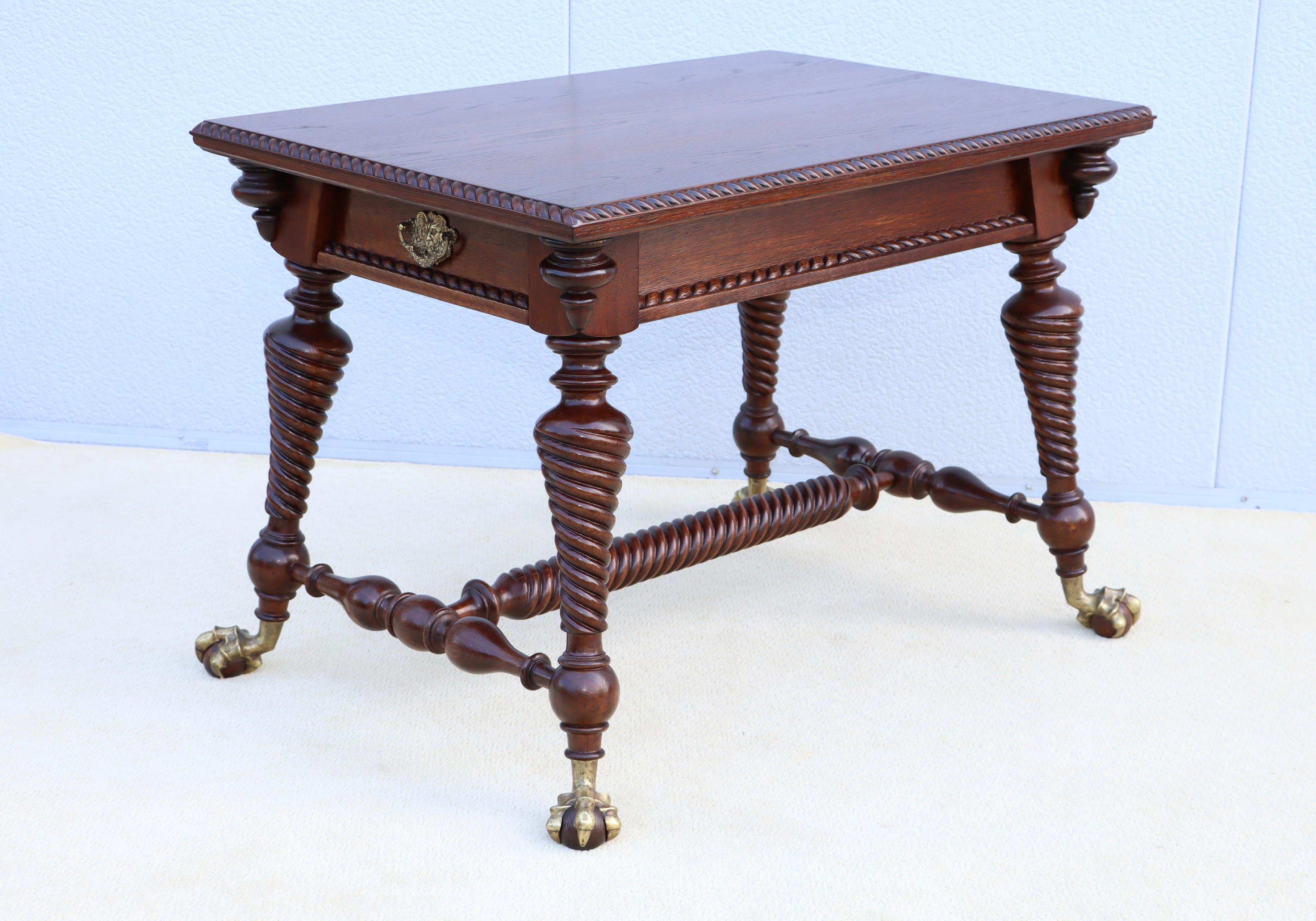 Antico tavolo da biblioteca in Oak Oak con piedi in bronzo ad artiglio in vendita 3