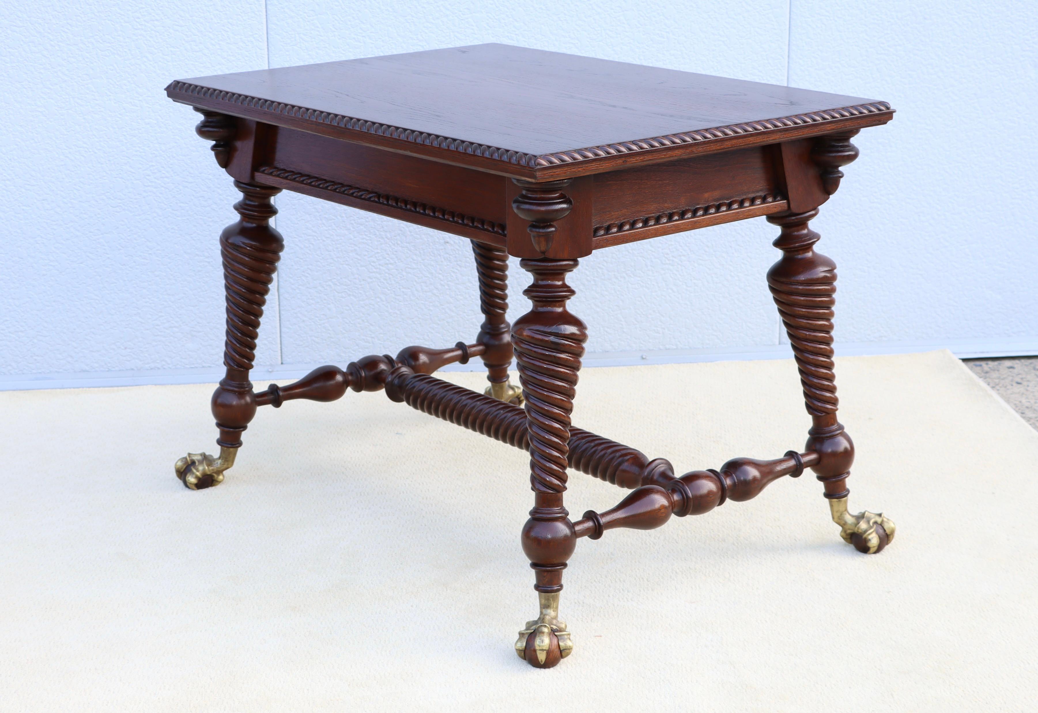 Antico tavolo da biblioteca in Oak Oak con piedi in bronzo ad artiglio in vendita 6