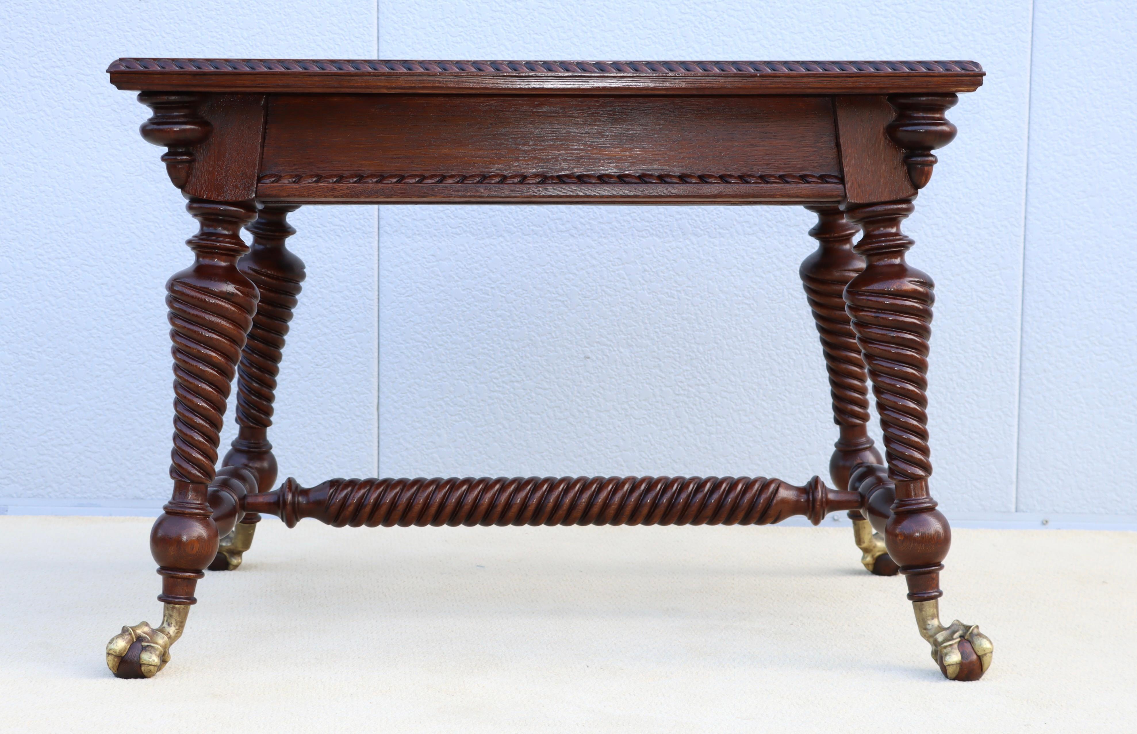 Antico tavolo da biblioteca in Oak Oak con piedi in bronzo ad artiglio in vendita 9