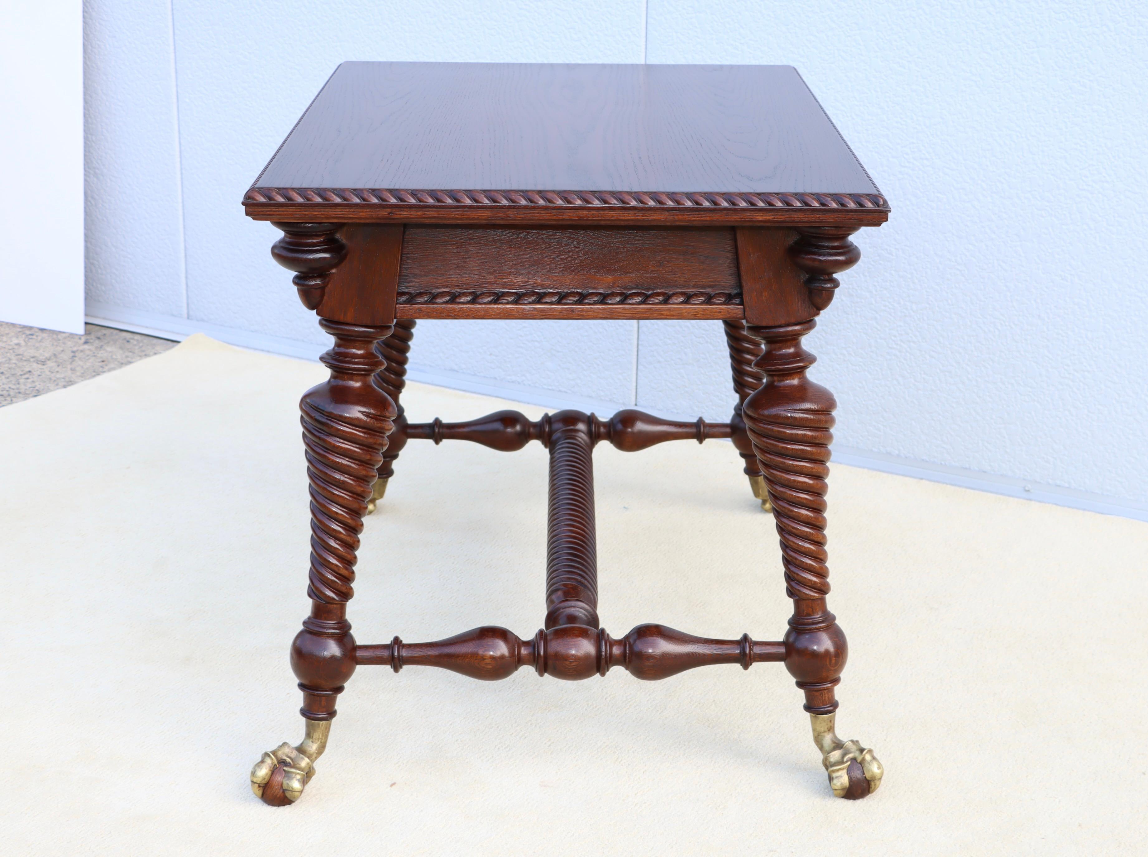 Antico tavolo da biblioteca in Oak Oak con piedi in bronzo ad artiglio in vendita 11