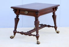 Antique Merklin Oak Library Table With Claw Bronze Feet