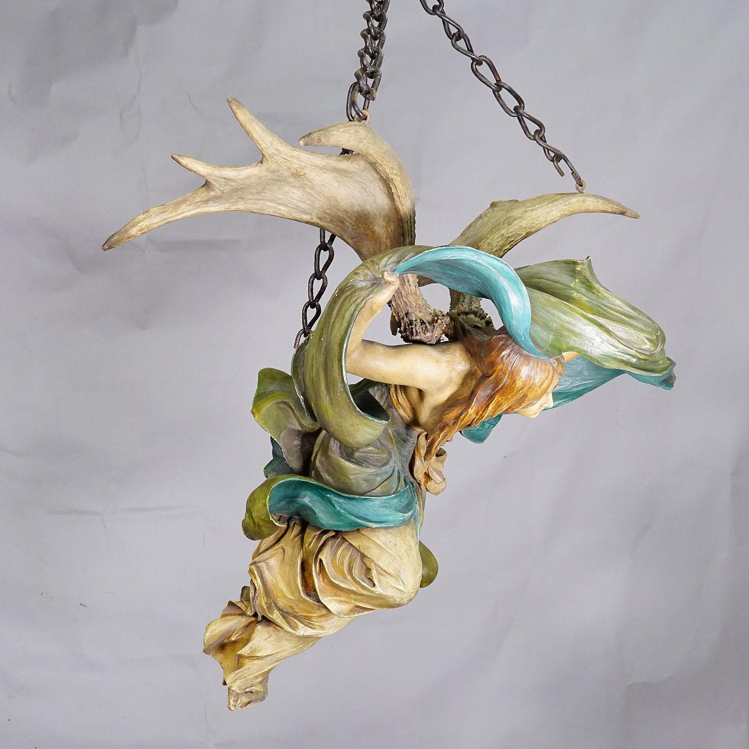 Hand-Carved Antique Mermaid Lusterweibchen ca. 1900s For Sale