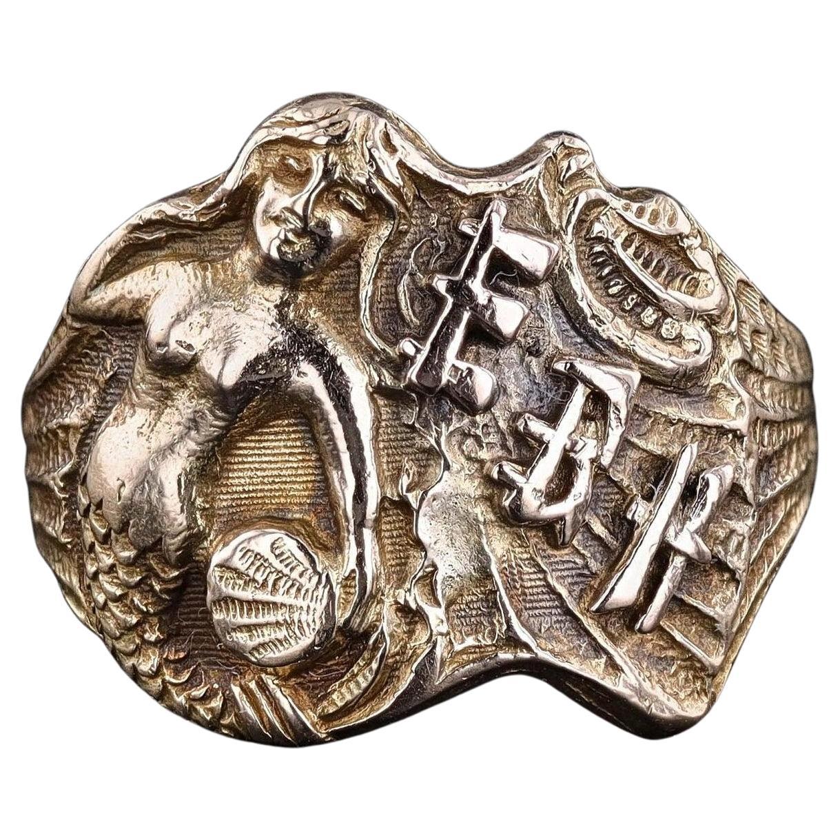 Antique Mermaid Ring of 14k Gold For Sale