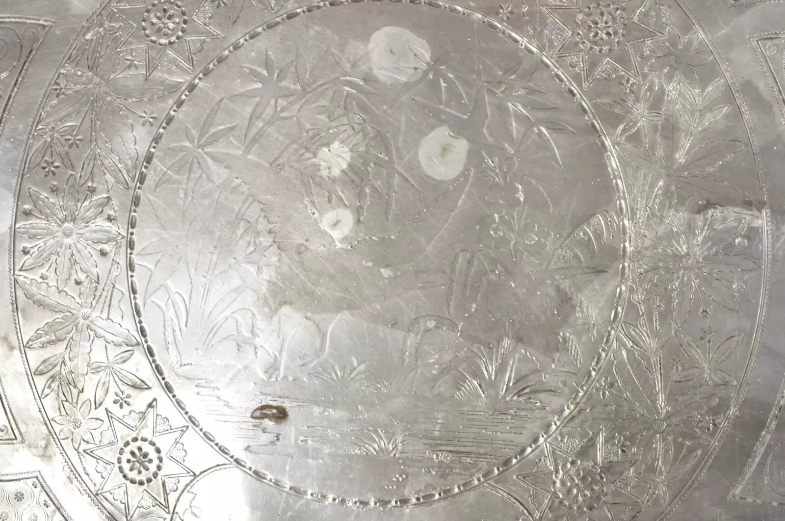 Antiguo Mermod Jaccard & Co Art Nouveau Pájaro Grulla Plateado Bandeja de mayordomo en venta 5