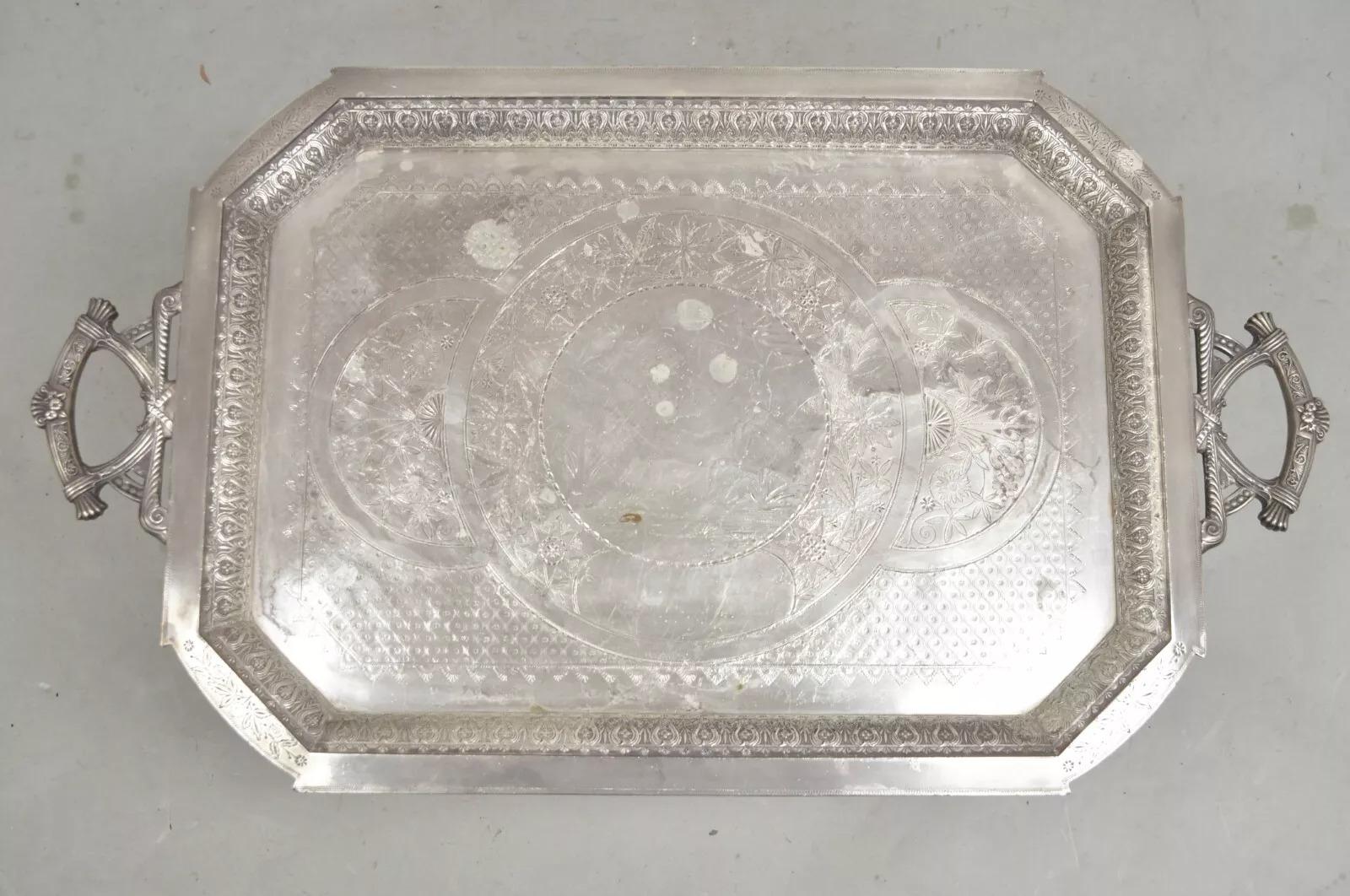 Antiguo Mermod Jaccard & Co Art Nouveau Pájaro Grulla Plateado Bandeja de mayordomo en venta 6