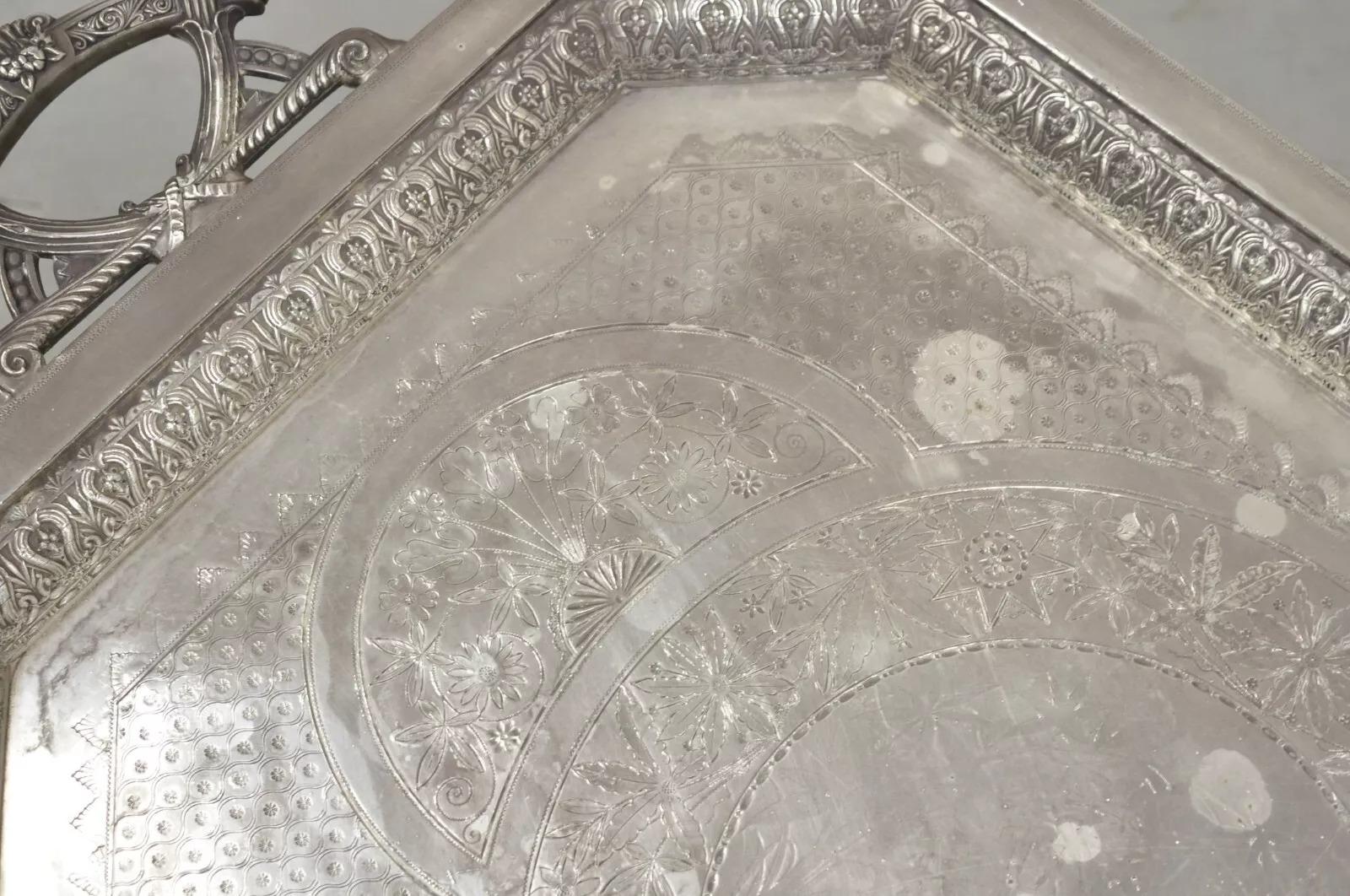 Antiguo Mermod Jaccard & Co Art Nouveau Pájaro Grulla Plateado Bandeja de mayordomo Chapado en plata en venta