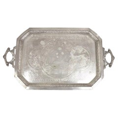 Antiguo Mermod Jaccard & Co Art Nouveau Pájaro Grulla Plateado Bandeja de mayordomo