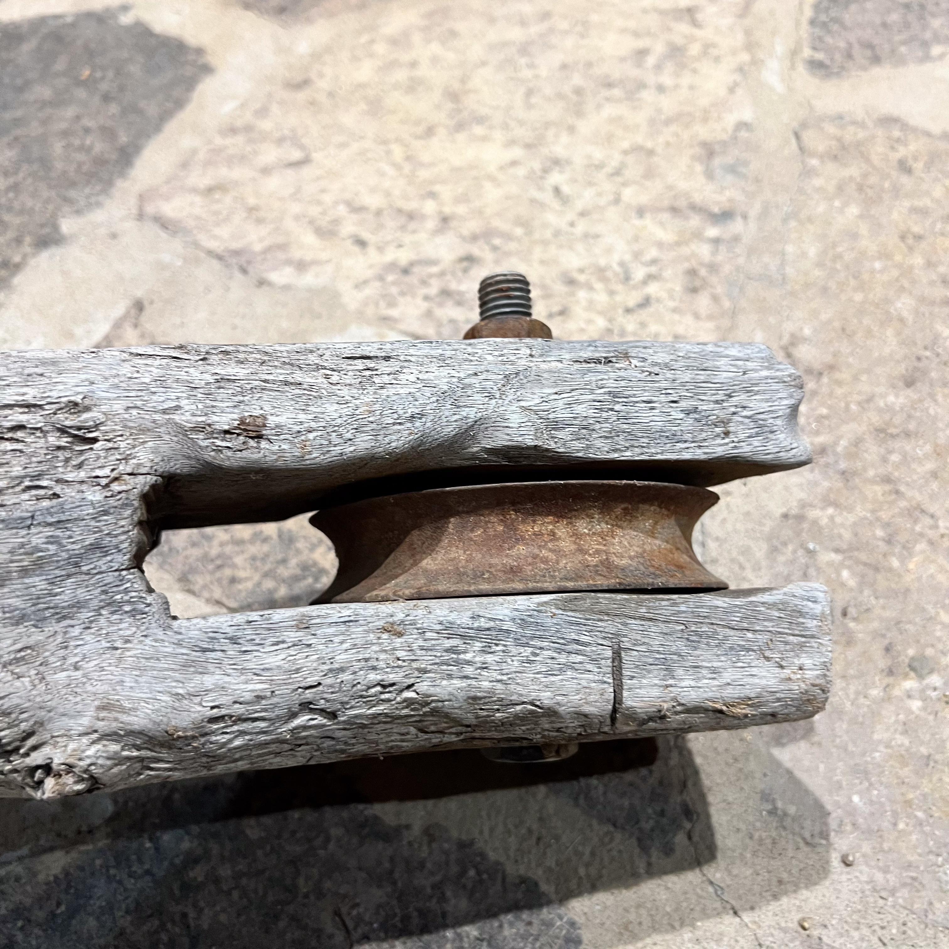Antique Mesquite Pulley Rustic Wood Farm For Sale 3