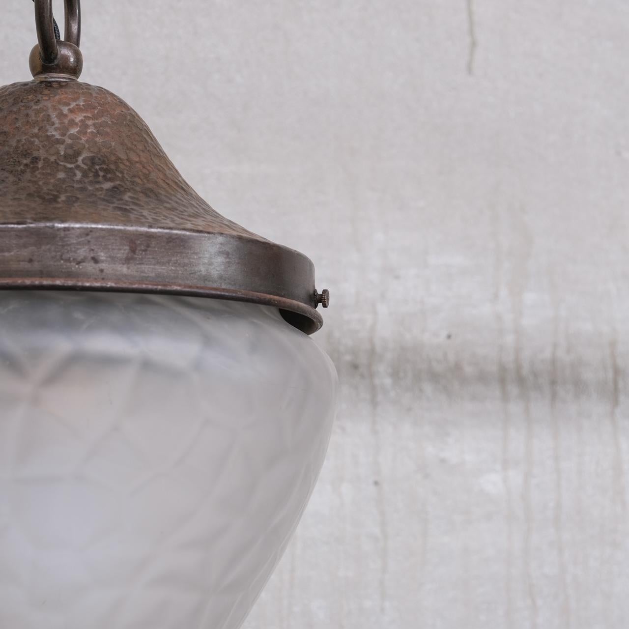 Mid-Century Modern Antique Metal and Opaque Glass Pendant Light For Sale