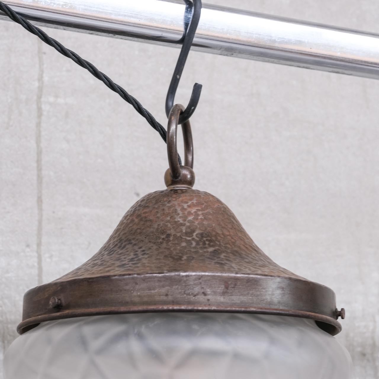 Antique Metal and Opaque Glass Pendant Light In Good Condition For Sale In London, GB