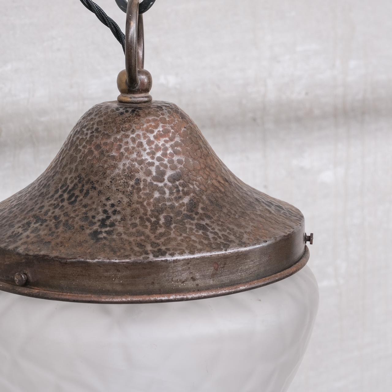 Antique Metal and Opaque Glass Pendant Light For Sale 1