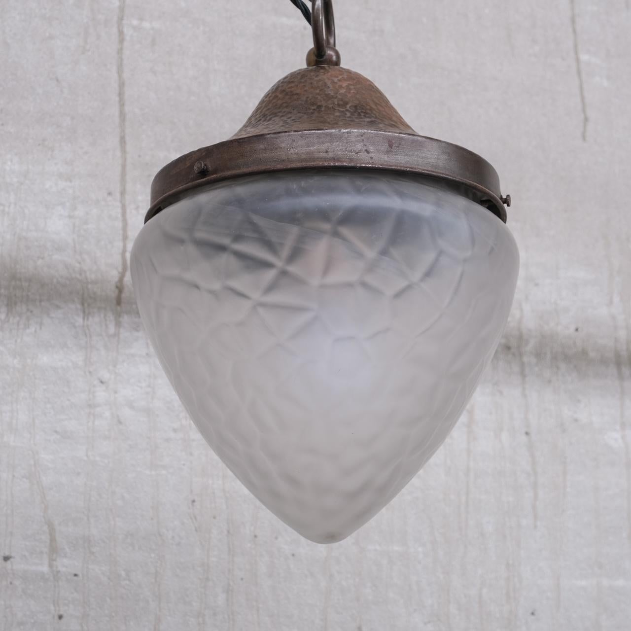 Antique Metal and Opaque Glass Pendant Light For Sale 2