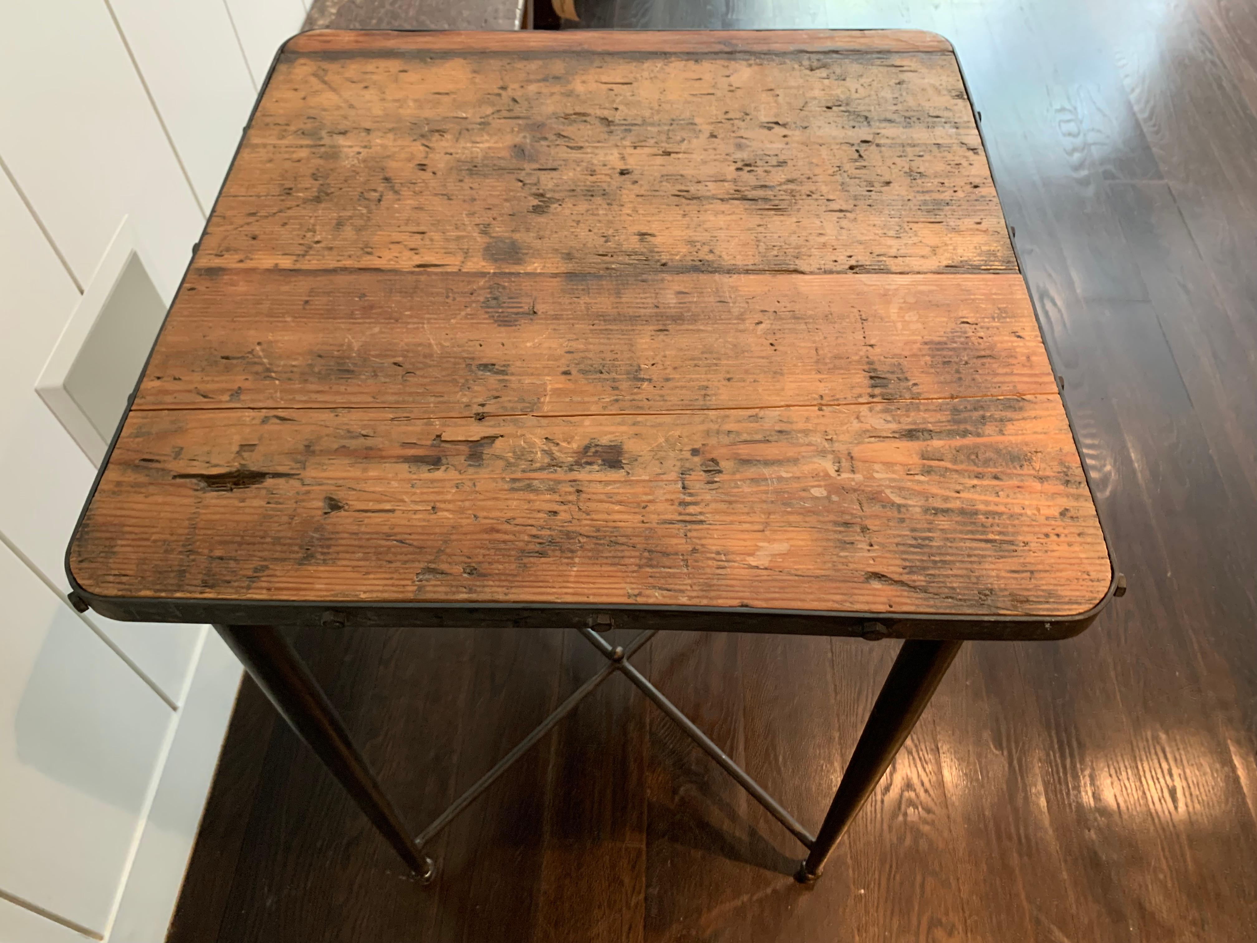 Antique Metal and Wood Table In Distressed Condition For Sale In New York, NY