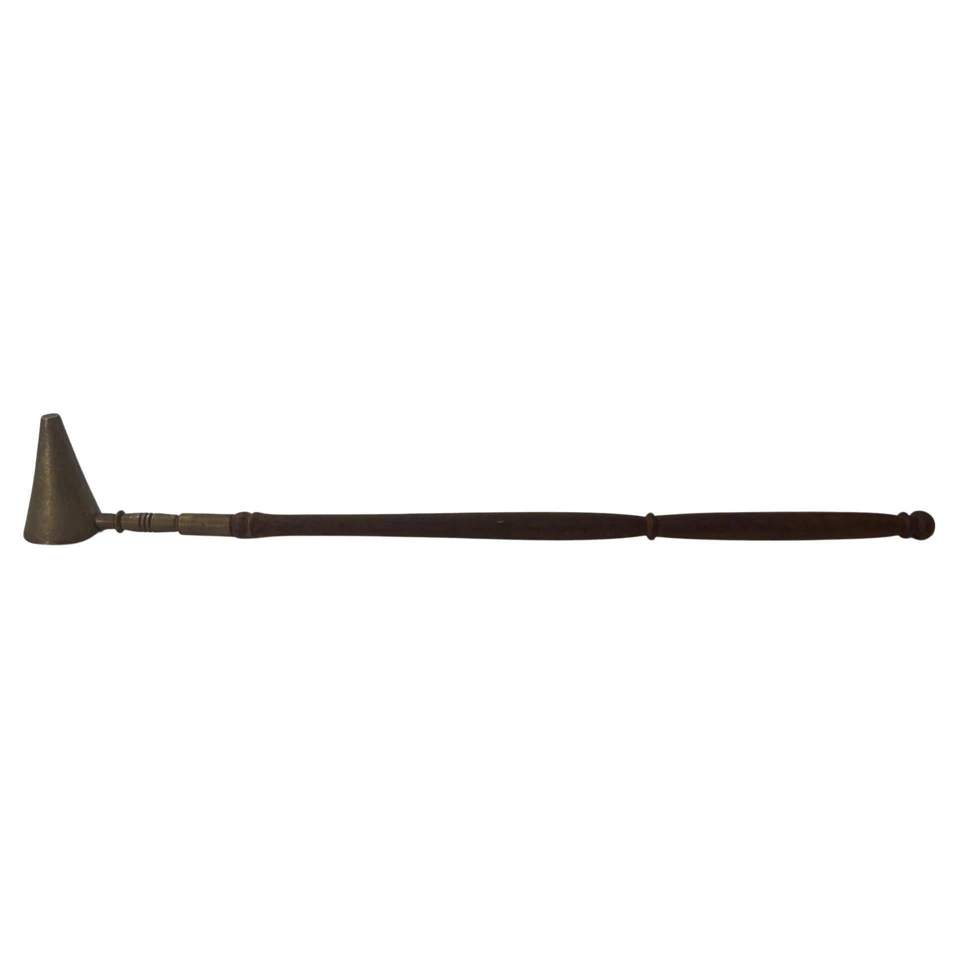 Antique Metal and Wooden Handle Candle Snuffer For Sale