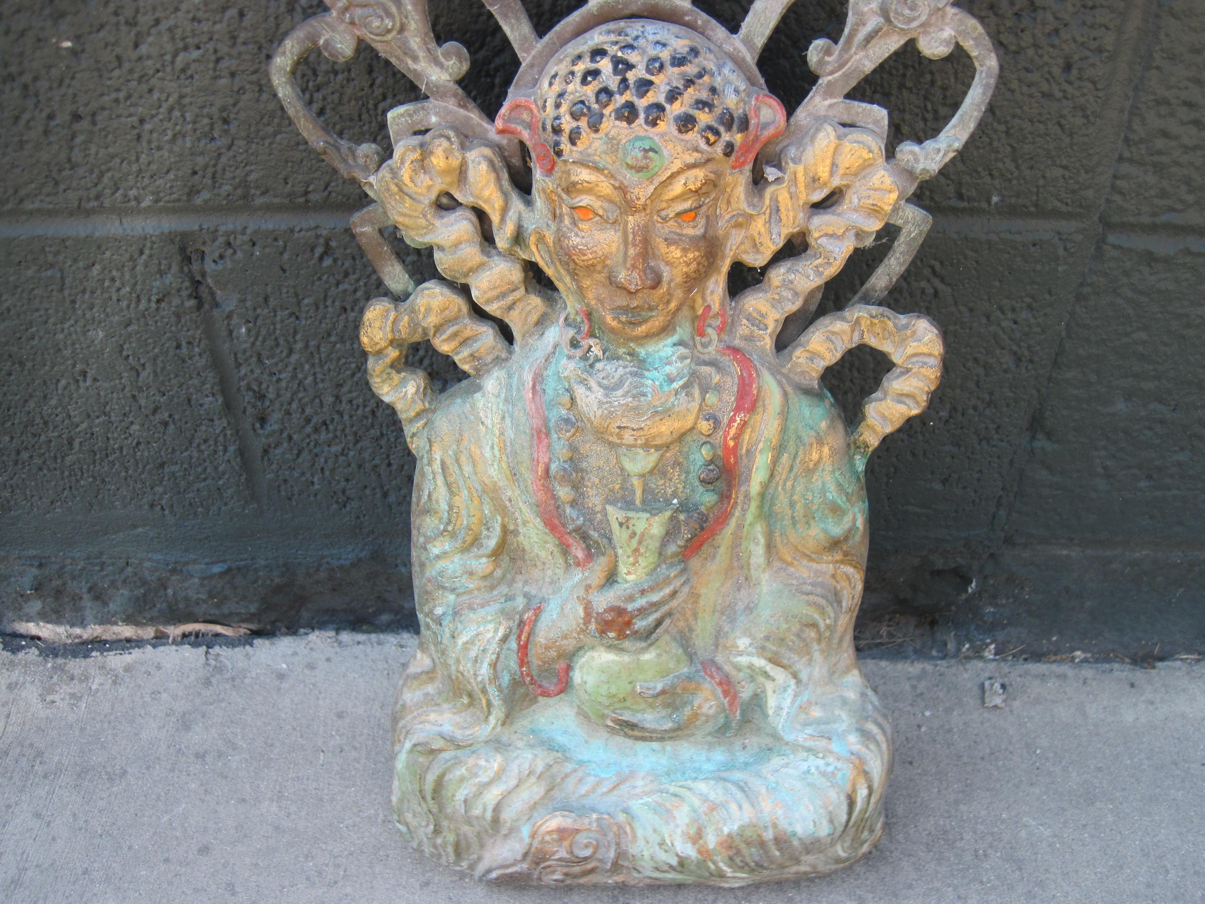 Archaistic Antique Bronze Buddha Goddess Deity Figurine For Sale