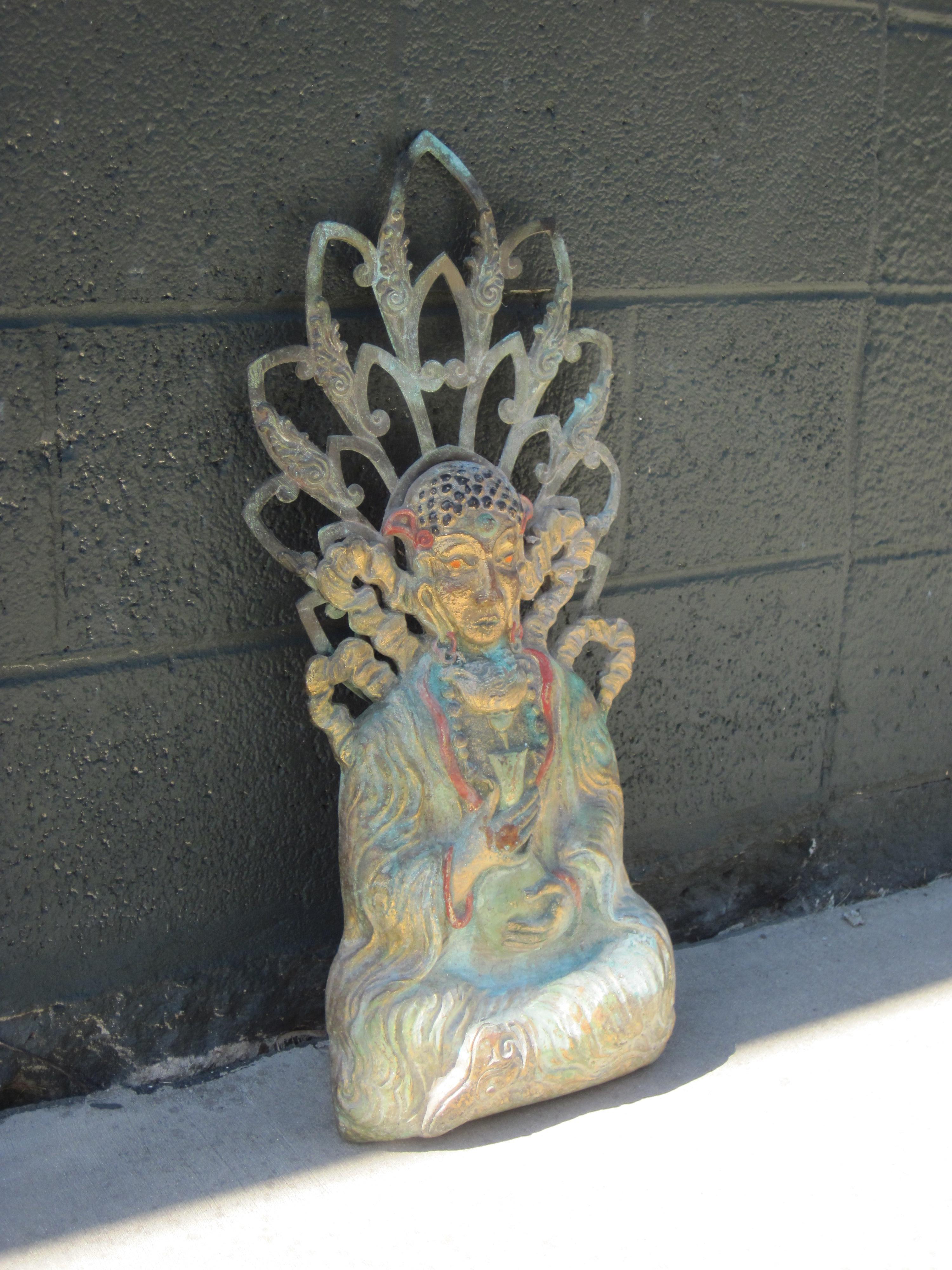 Antique Bronze Buddha Goddess Deity Figurine In Good Condition For Sale In Ferndale, MI
