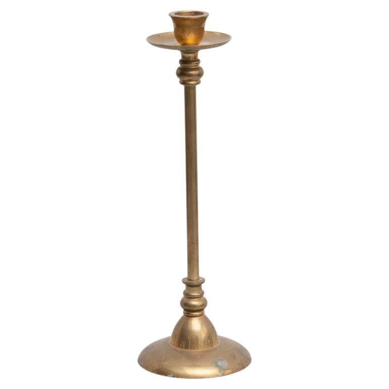 Antique Metal Candle Holder, Spain, Circa 1950, Original Patina, 26.5"