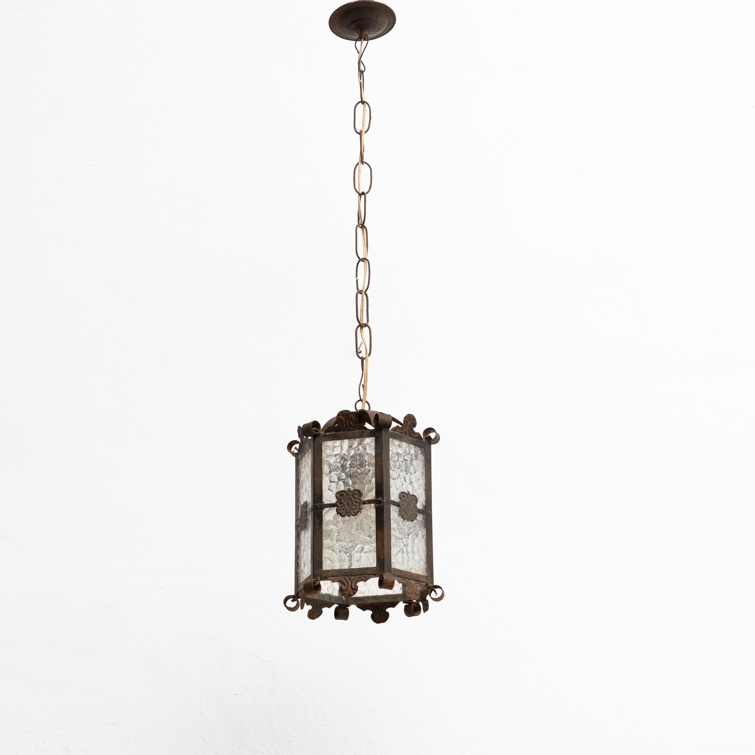 Antique Metal Ceiling Lamp, circa 1950   7