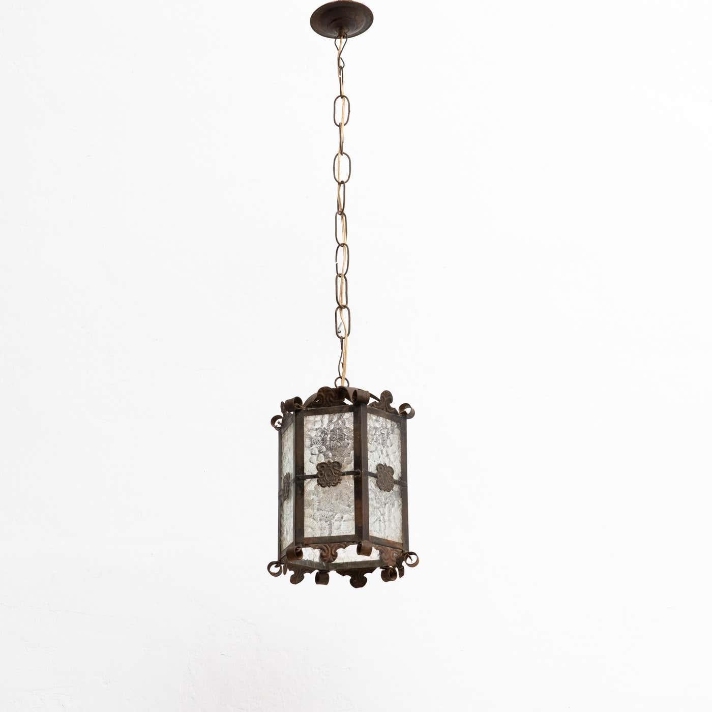 Antique Metal Ceiling Lamp, circa 1950   For Sale 7