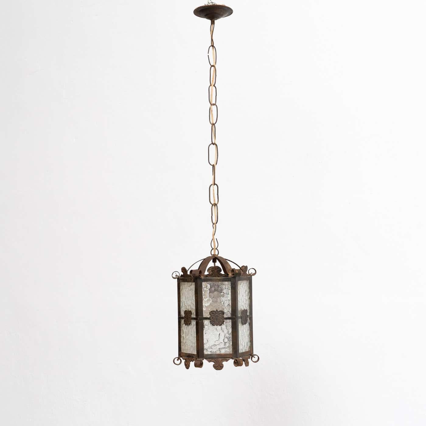 Mid-Century Modern Antique Metal Ceiling Lamp, circa 1950   For Sale