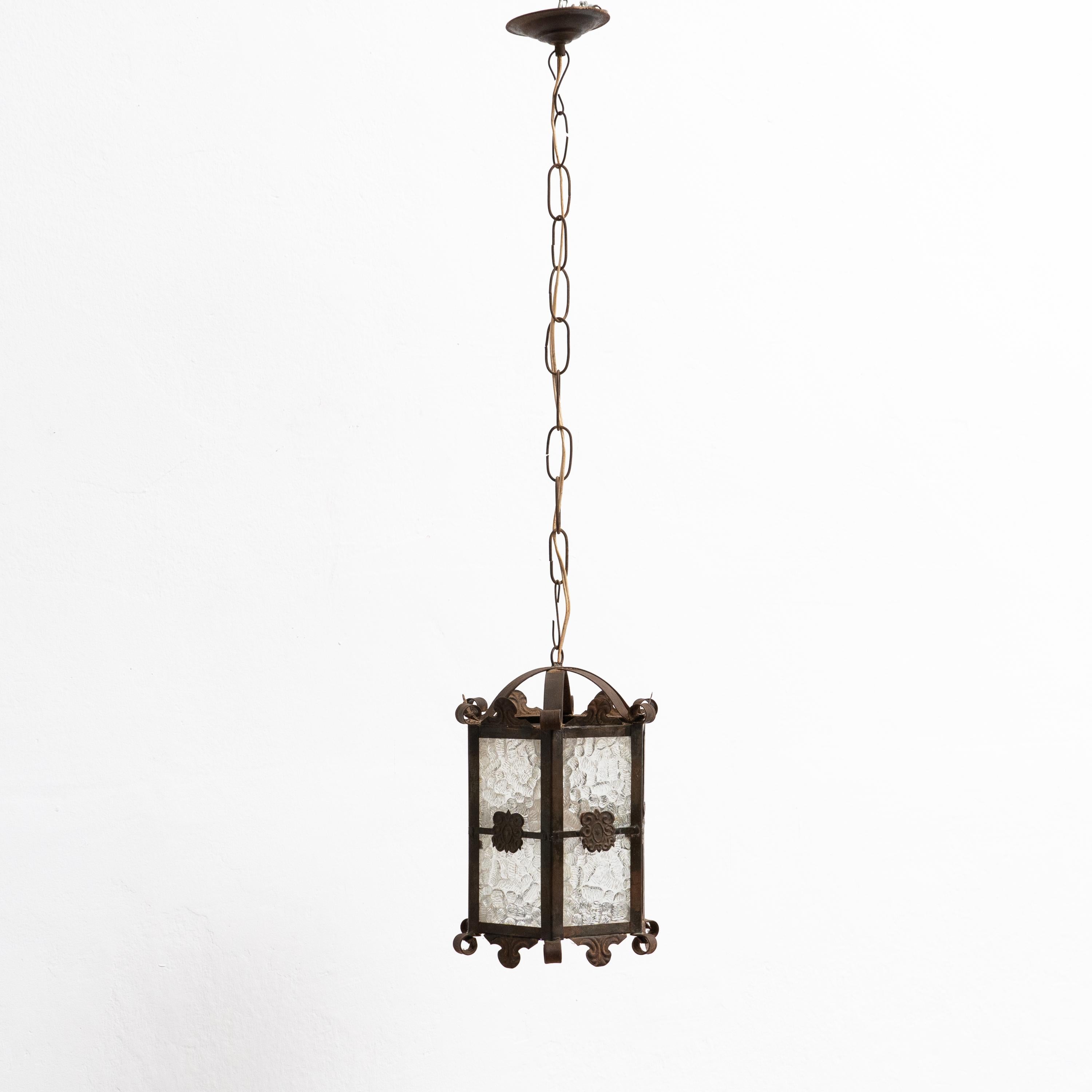 French Antique Metal Ceiling Lamp, circa 1950  