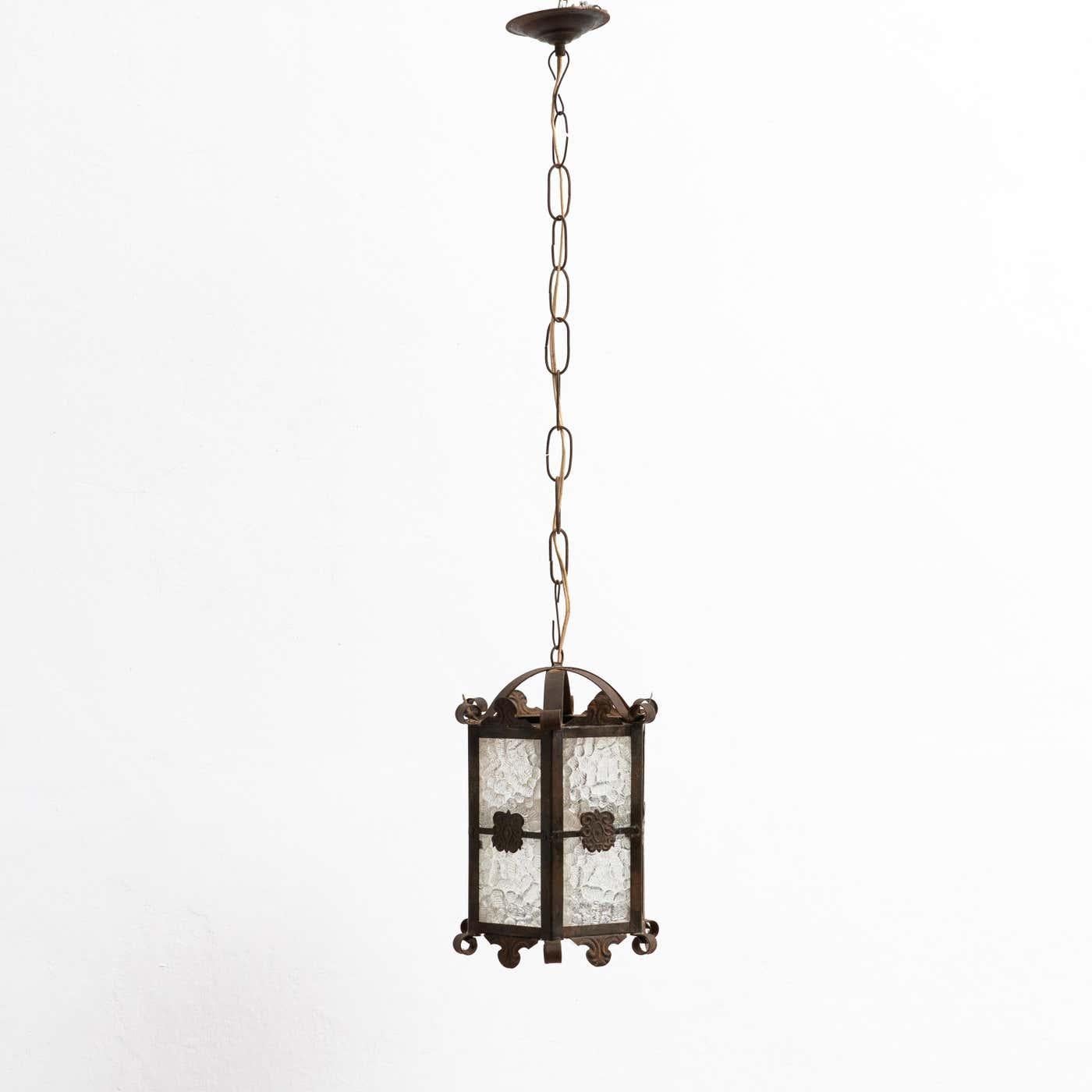 French Antique Metal Ceiling Lamp, circa 1950   For Sale