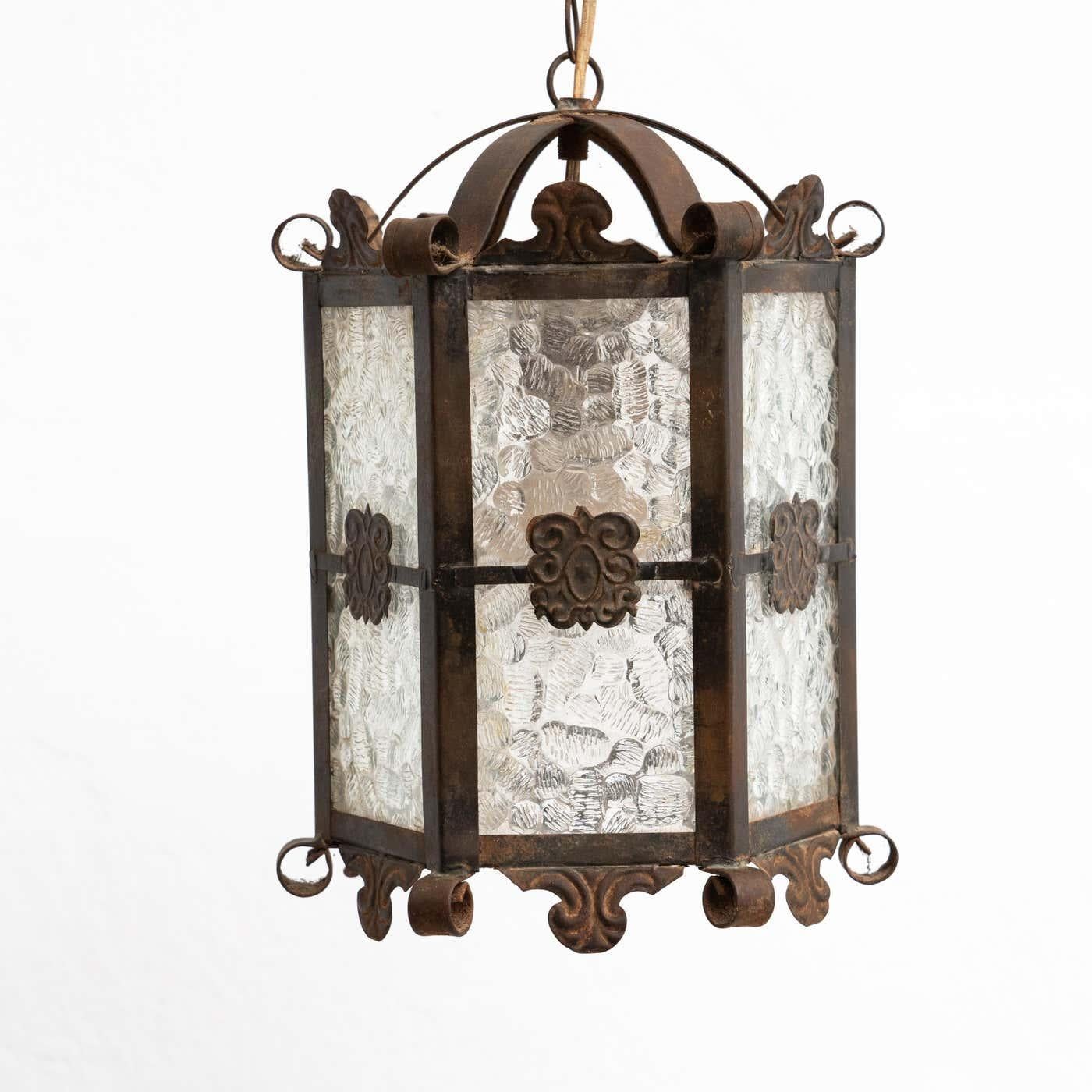 Antique Metal Ceiling Lamp, circa 1950   In Good Condition For Sale In Barcelona, ES