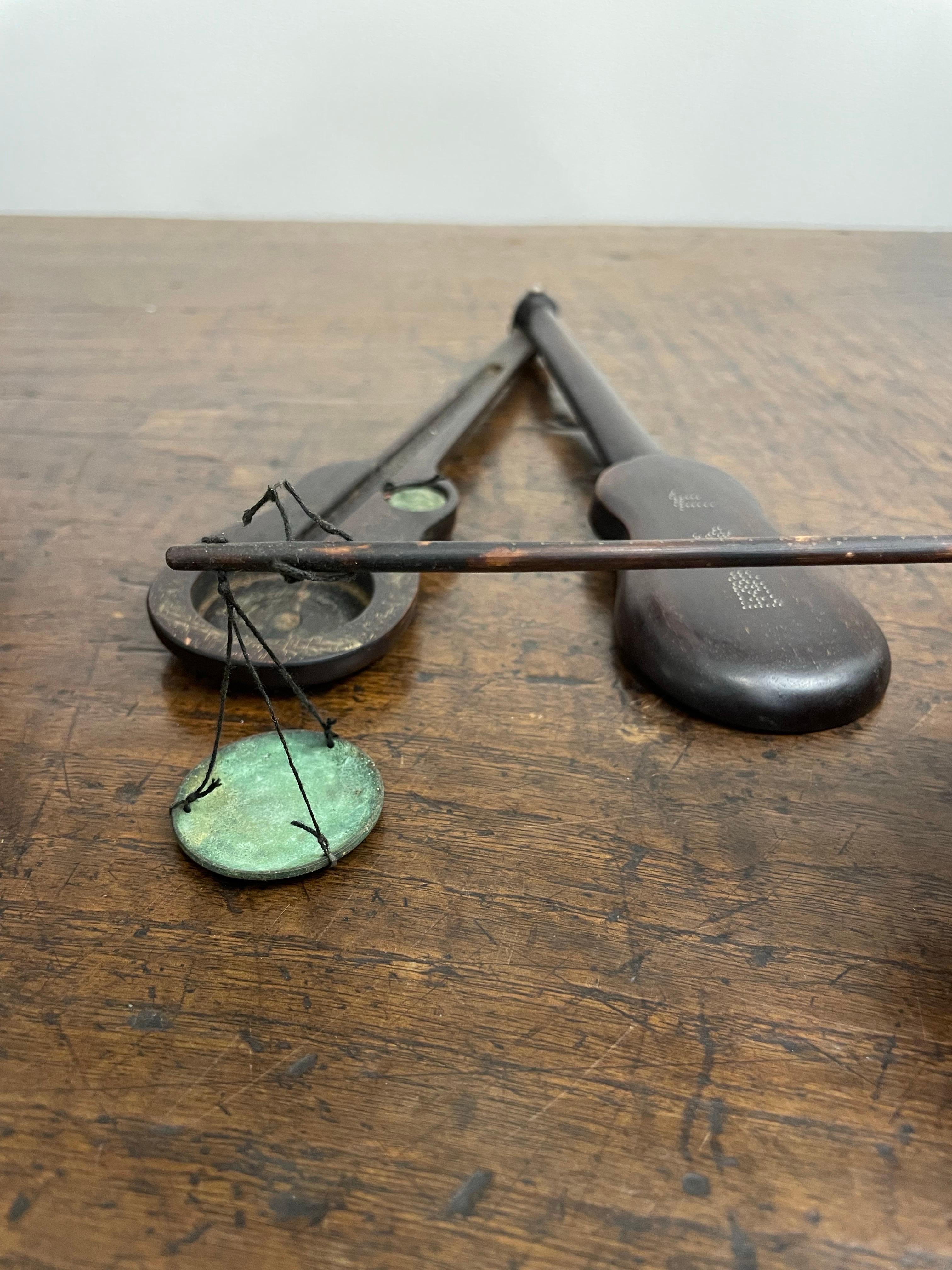 Qing Antique Metal Chinese Medicine Scale and Weight with Zitan Case, 19th Century For Sale