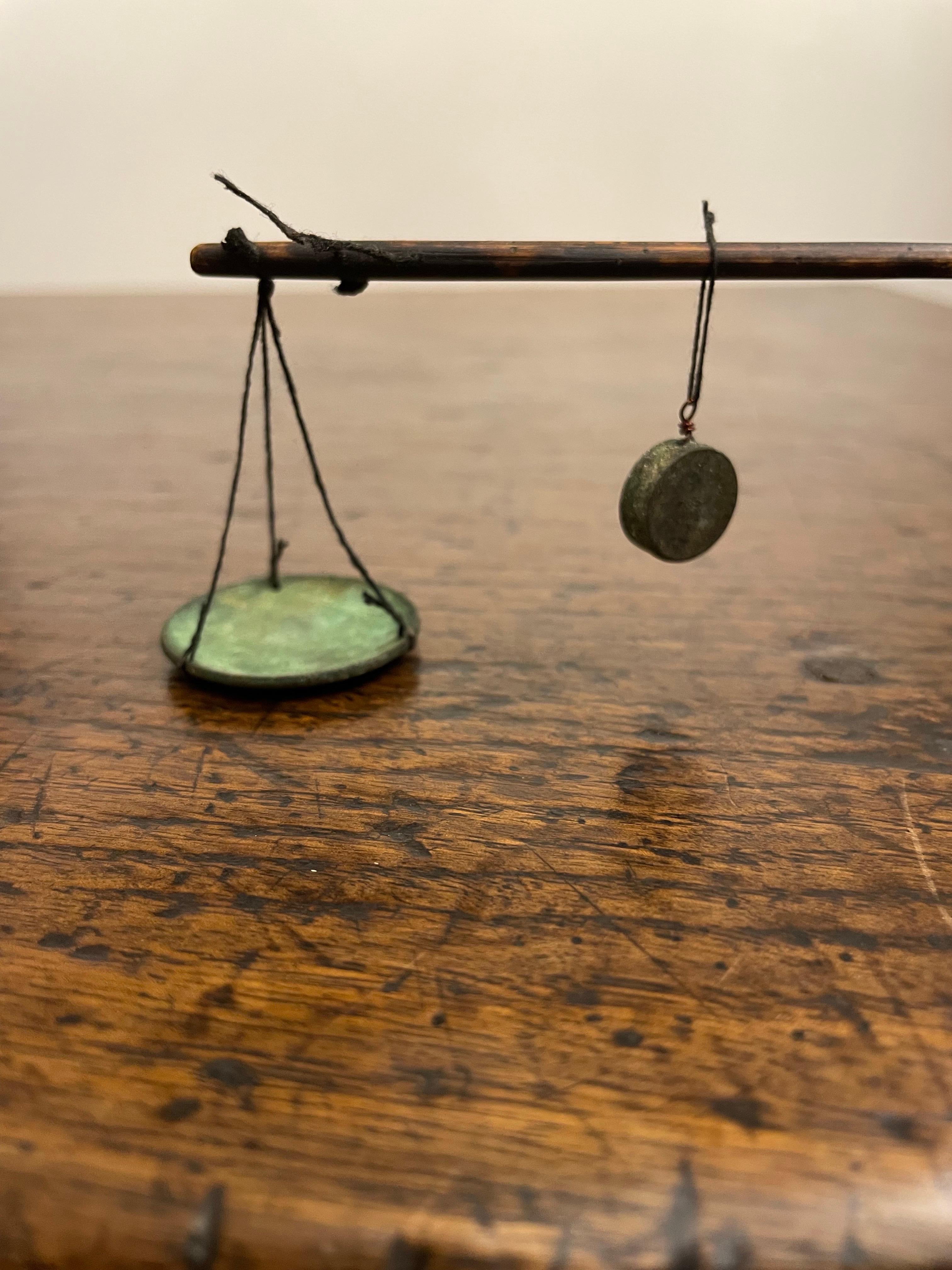 Hand-Carved Antique Metal Chinese Medicine Scale and Weight with Zitan Case, 19th Century For Sale