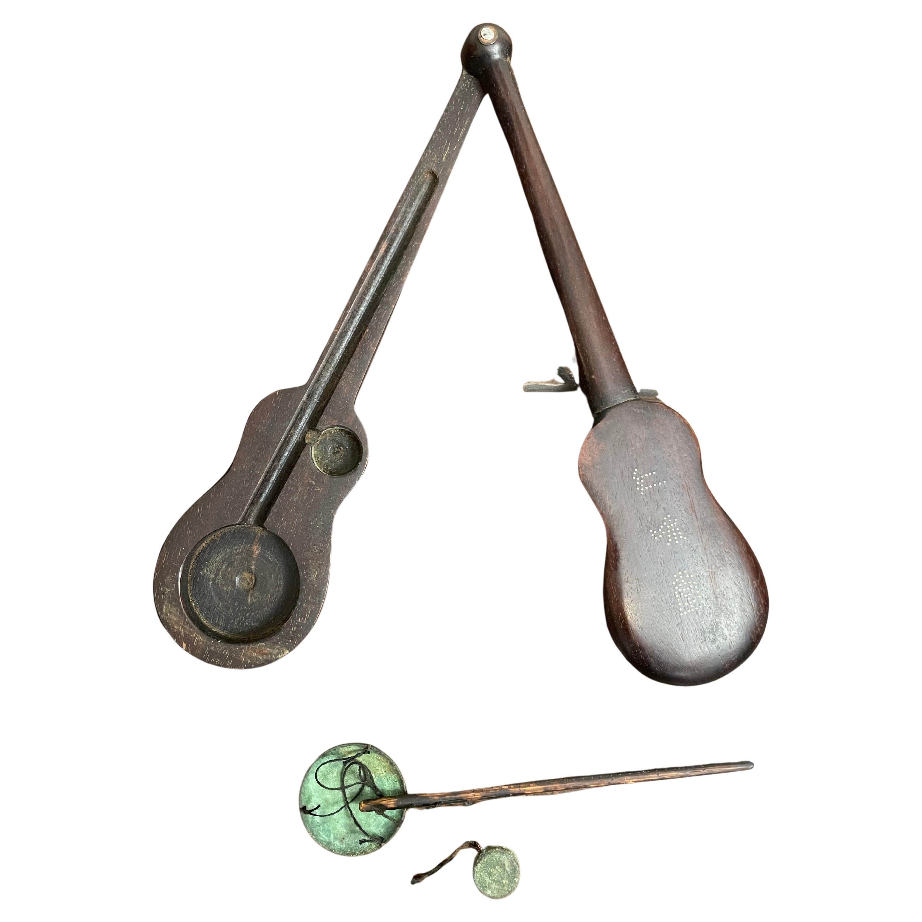 Antique Metal Chinese Medicine Scale and Weight with Zitan Case, 19th Century