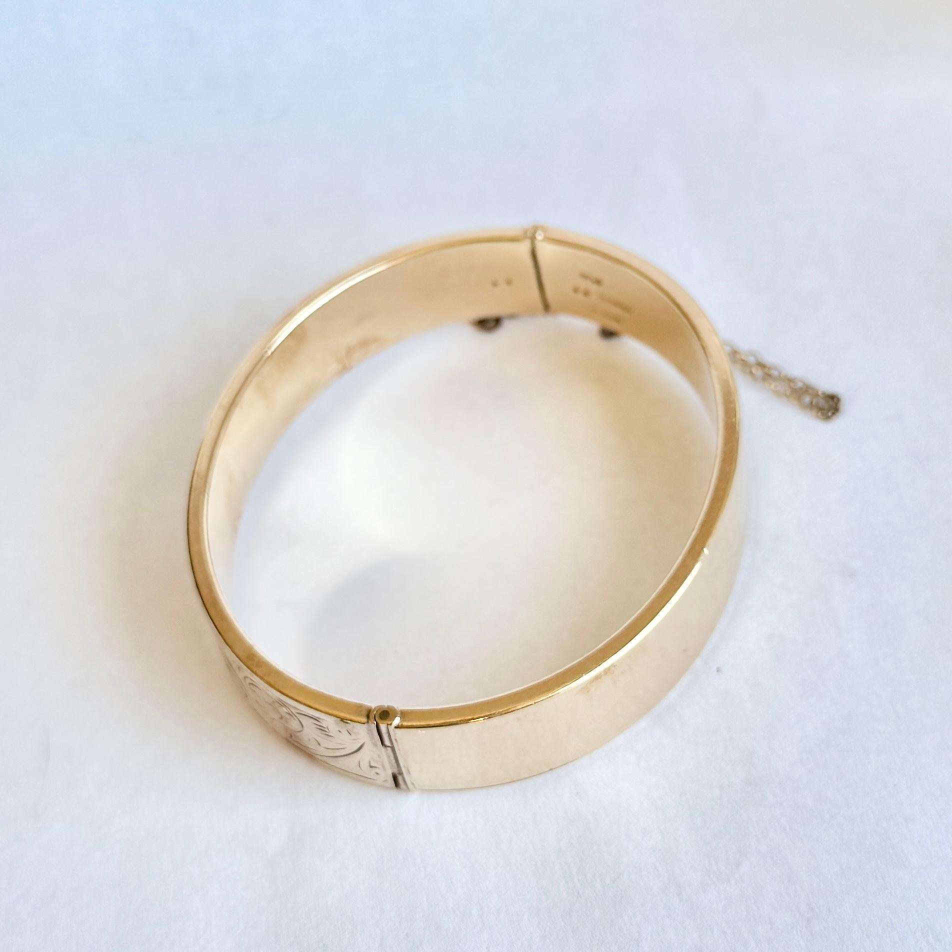 Edwardian Antique Metal Core Engraved Bangle For Sale
