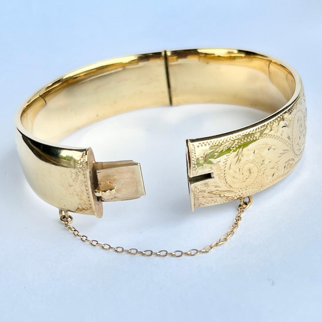 Antique Metal Core Engraved Bangle In Good Condition For Sale In Chipping Campden, GB