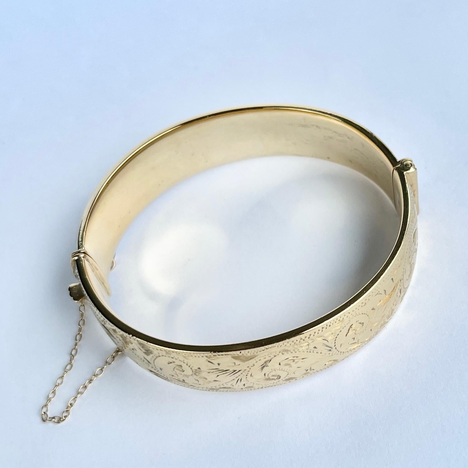 Women's or Men's Antique Metal Core Engraved Bangle For Sale