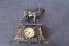 Antique Metal Deer Clock, 12" x 12.2" x 4.7", 6.8 lbs, 2C07A