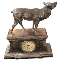 Antique Metal Deer Clock, 12" x 12.2" x 4.7", 6.8 lbs, 2C07