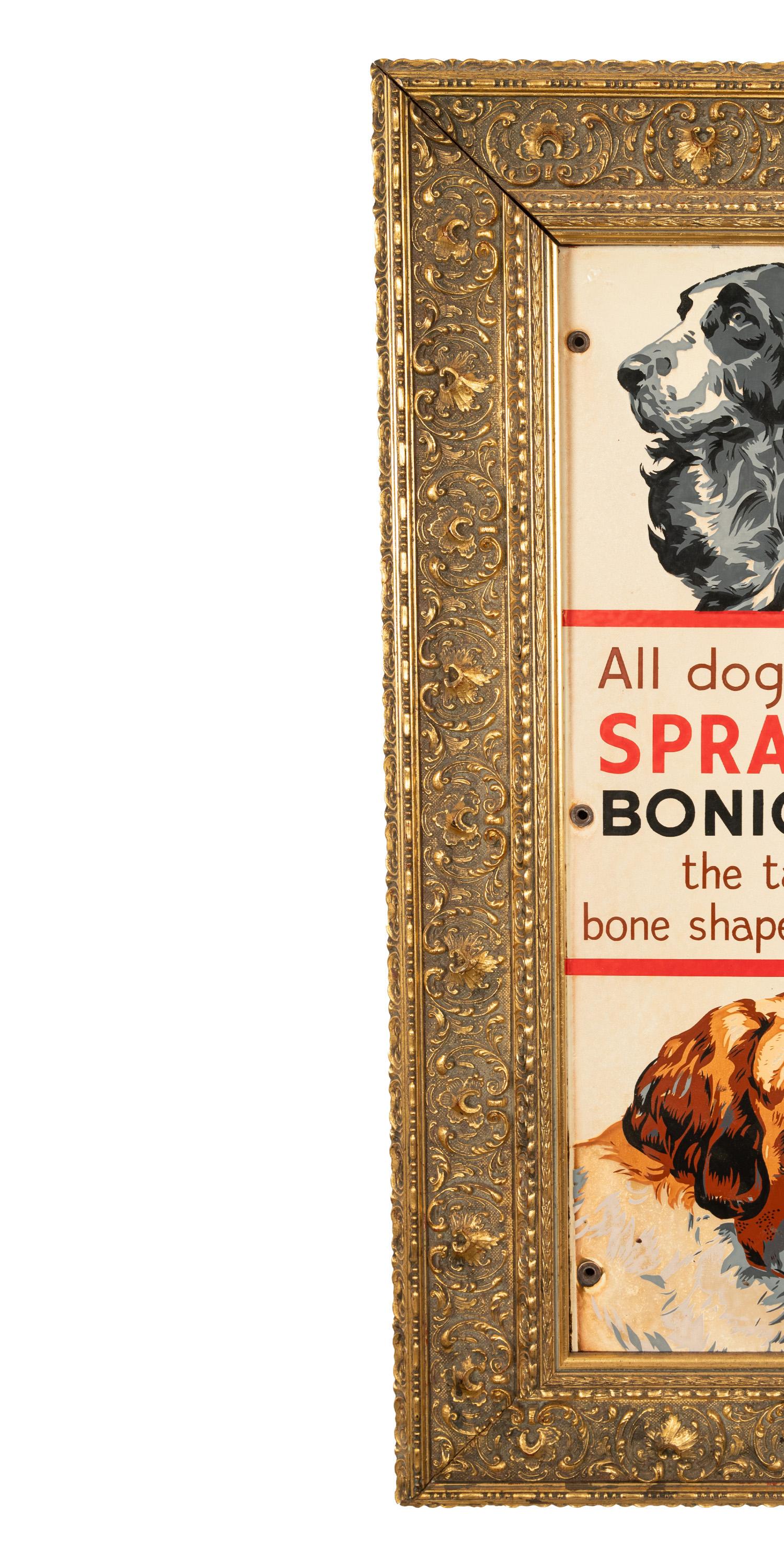 English Antique Metal Enamel Advertising Sign Spratt's Bonio Per Food Dog Biscuits 1910