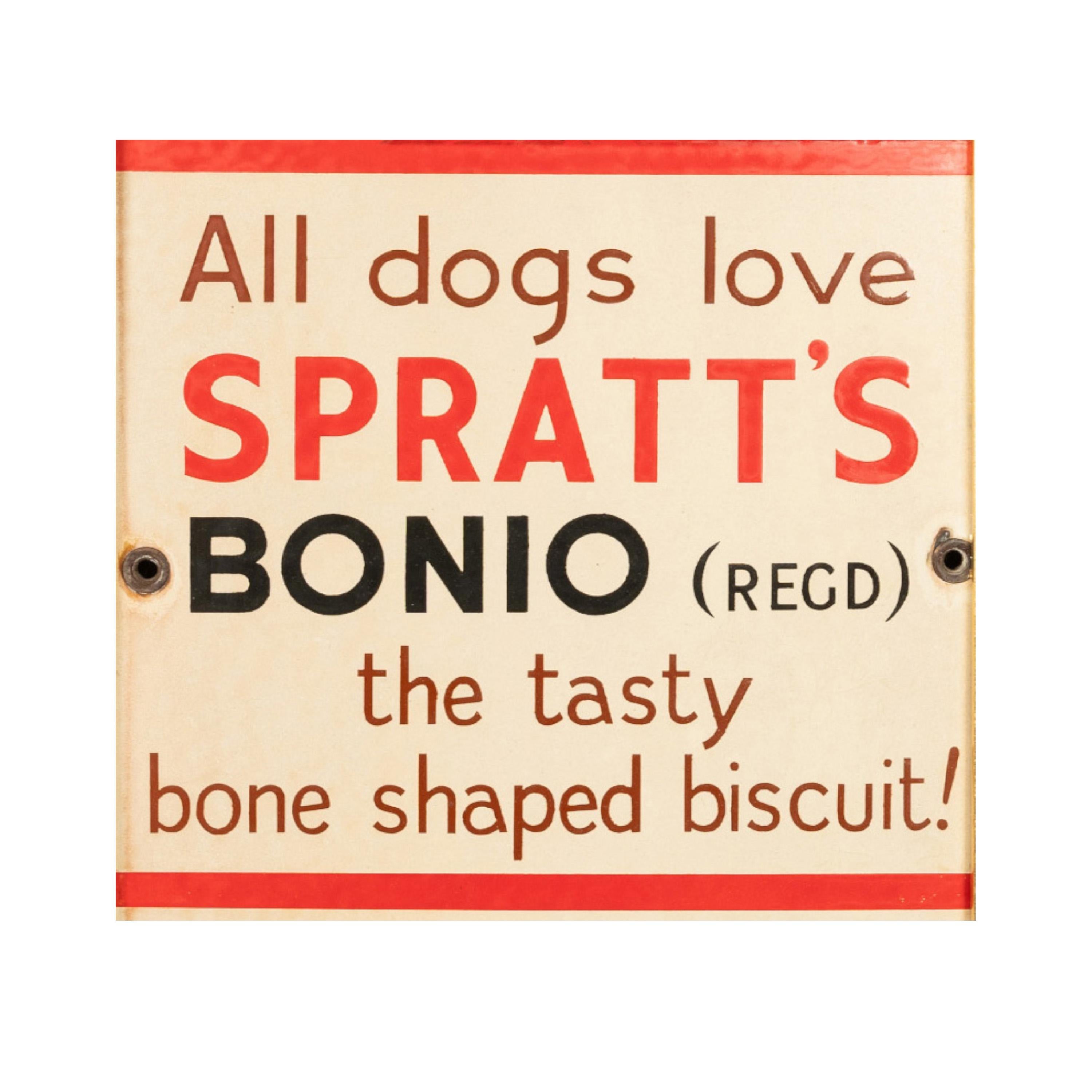 Antique Metal Enamel Advertising Sign Spratt's Bonio Per Food Dog Biscuits 1910 1
