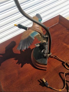 Antique Metal Enameled Mallard Duck Table Lamp