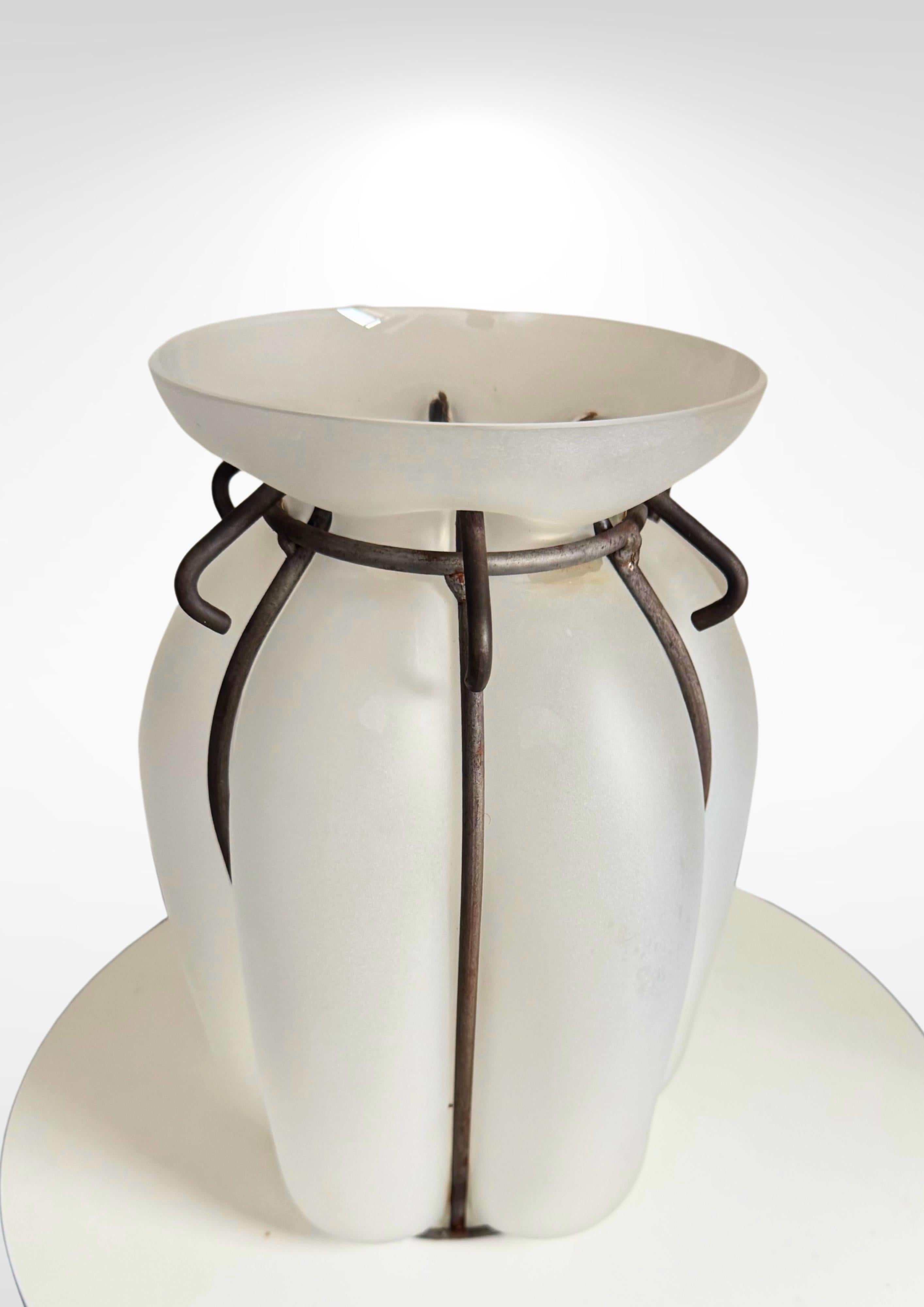 Art Nouveau Antique Metal Encased Caged Glass Vase by Kralik
