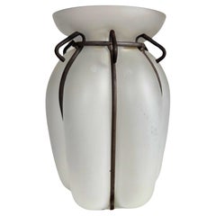 Antique Metal Encased Caged Glass Vase by Kralik