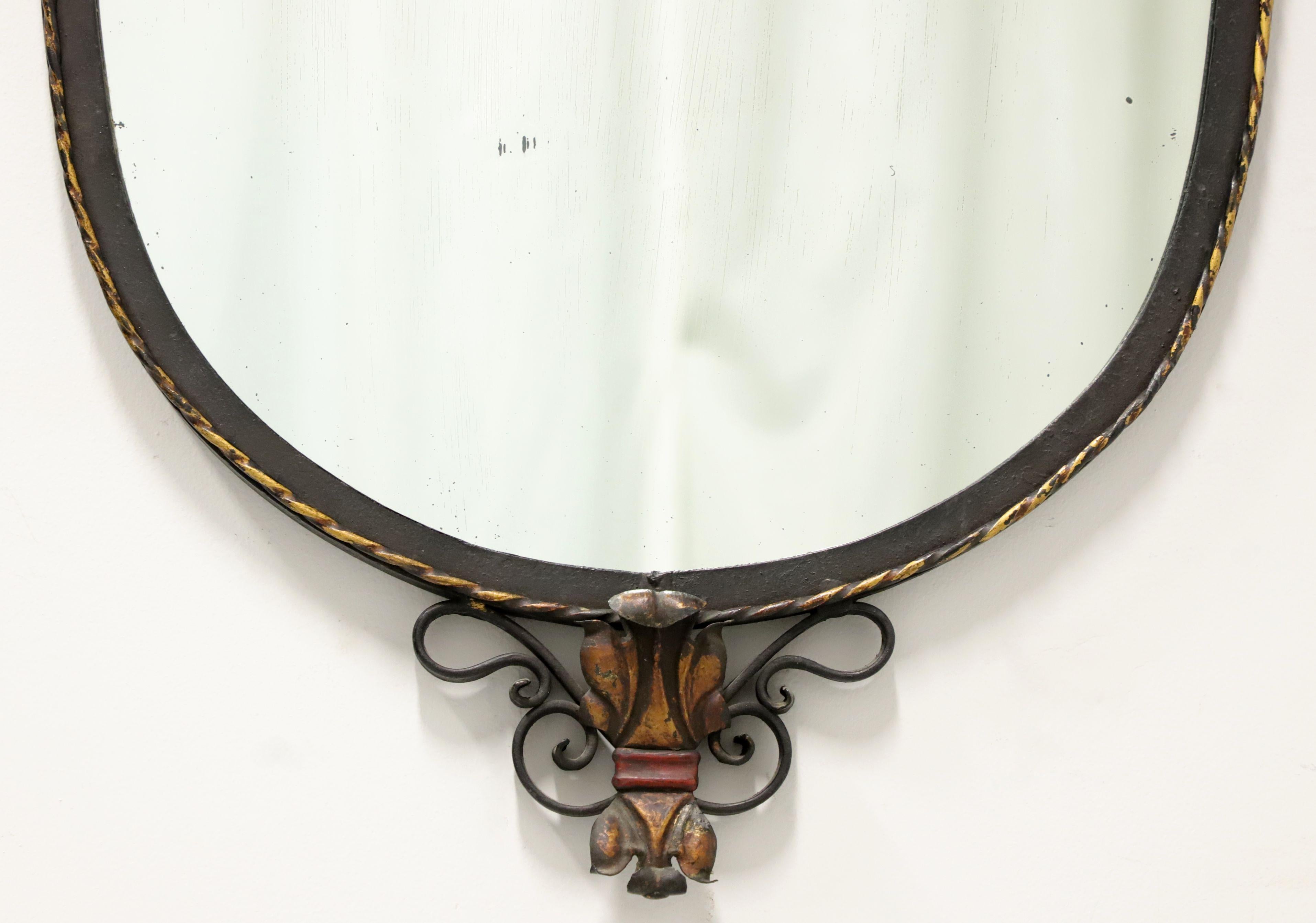 19th Century Antique Metal Framed Wall Mirror with Floral Motif For Sale
