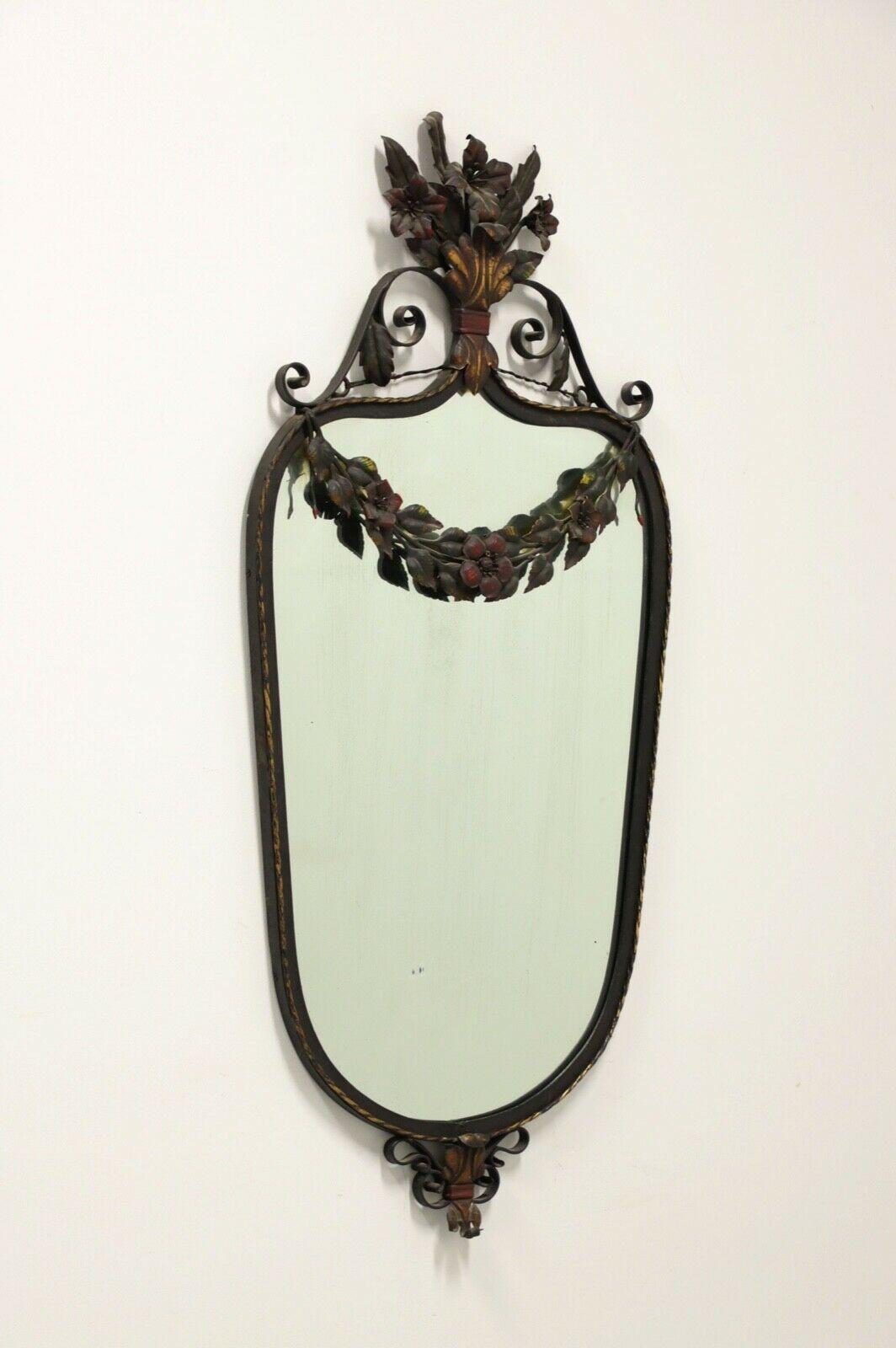 Antique Metal Framed Wall Mirror with Floral Motif For Sale 2