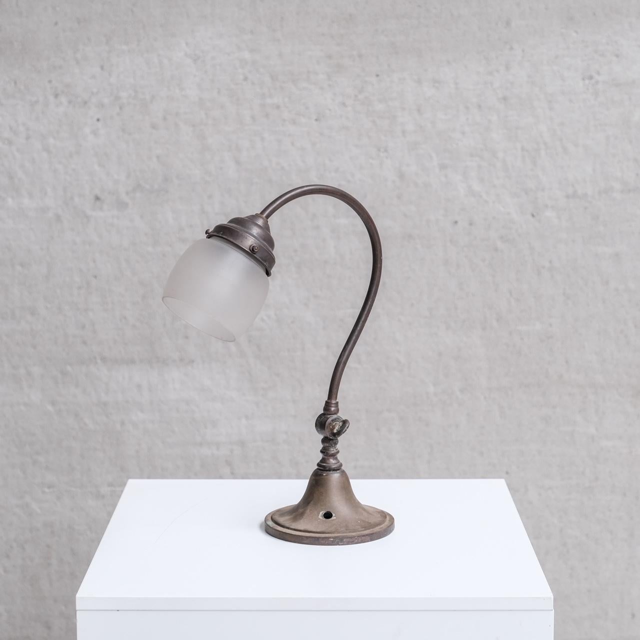 Antique Metal Frosted Glass Desk Lamp For Sale 5