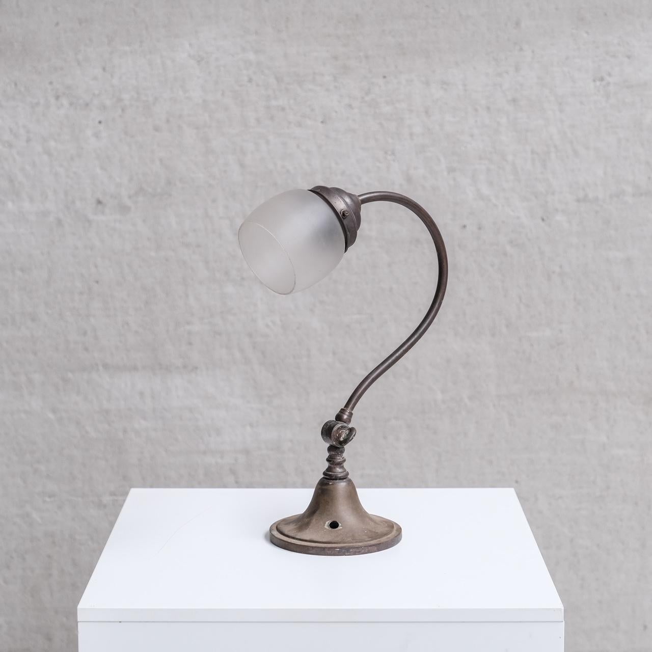 Antique Metal Frosted Glass Desk Lamp For Sale 4