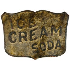Metal Ice Cream Soda Sign, Untouched Surface, circa 1960s
