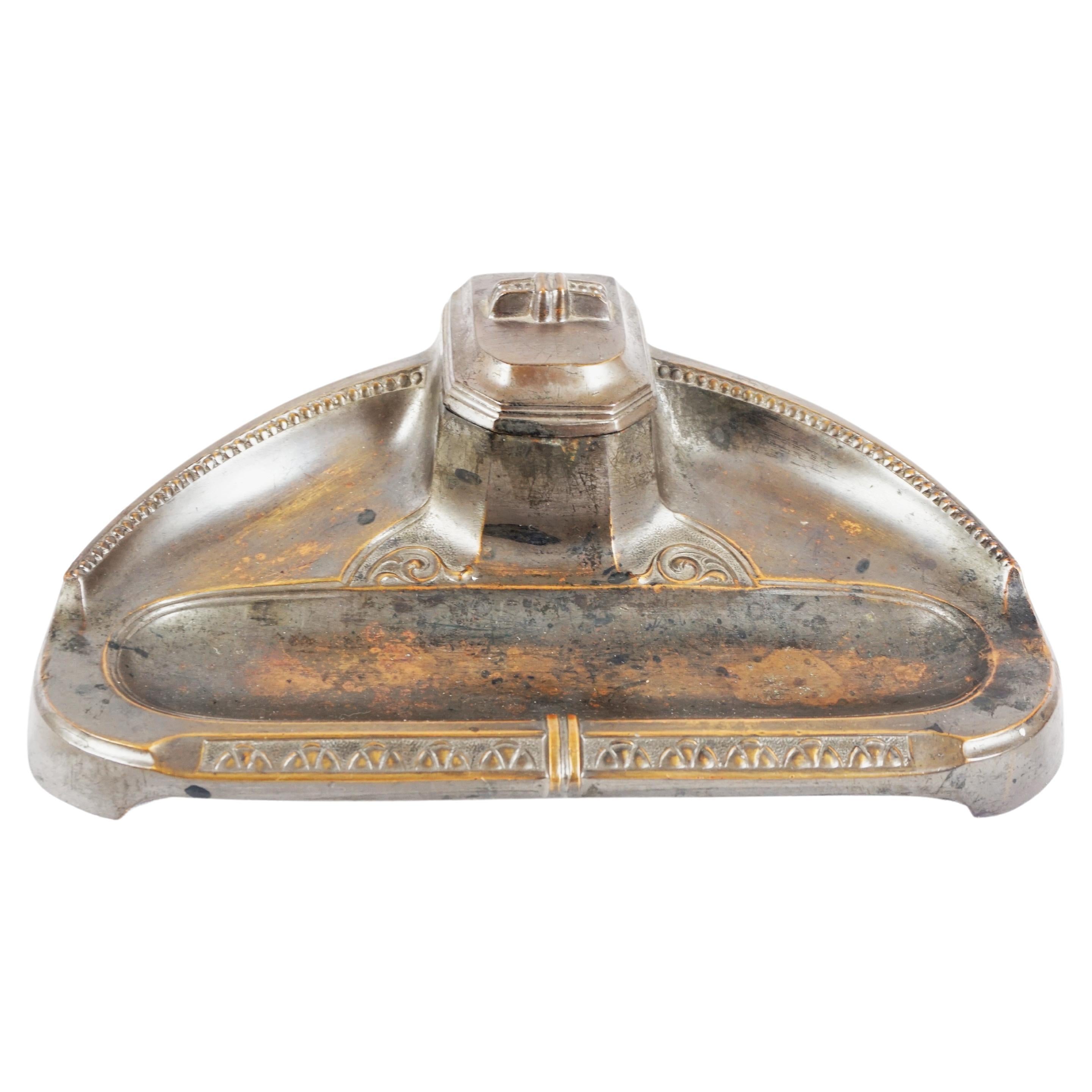 Antique Metal Inkwell, Painted Inkstand, Germany 1930, H301